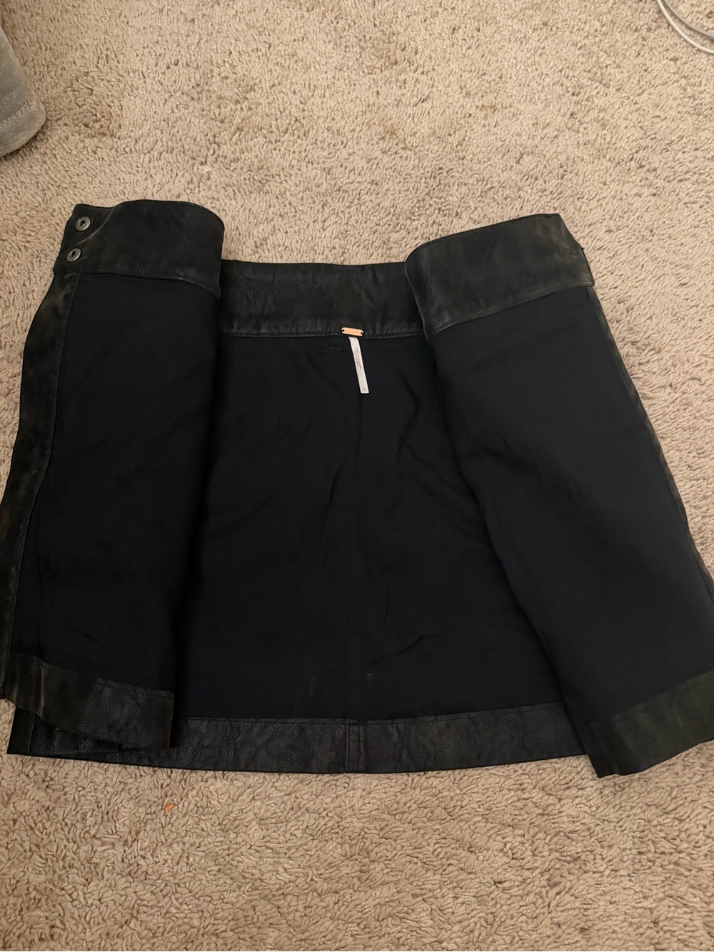 Free People Black Faux Leather Suede Mini Skirt with Zip Accents Size S - Picture 3 of 8